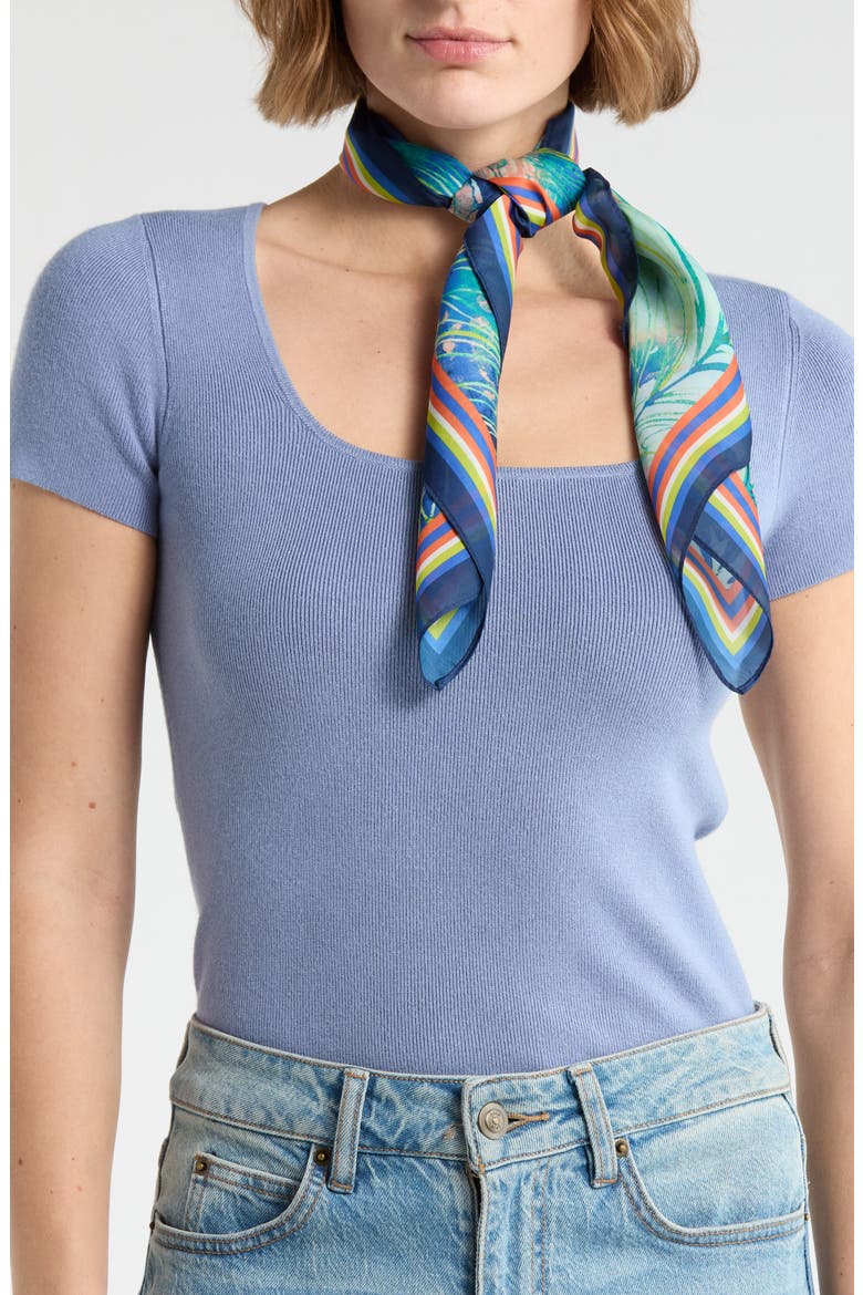 Peacock Feather Print Bandana, Main, color, NAVY MULTI