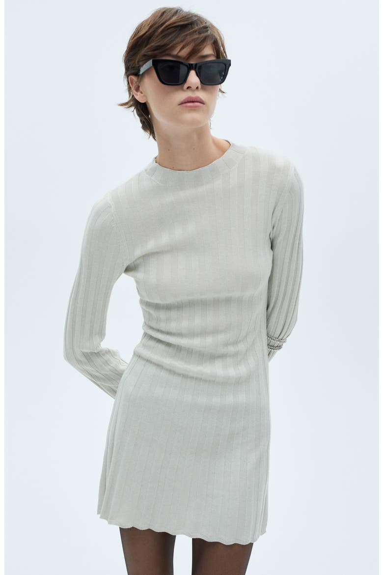 Sparkle Funnel Neck Long Sleeve Rib Minidress, Alternate, color, BEIGE