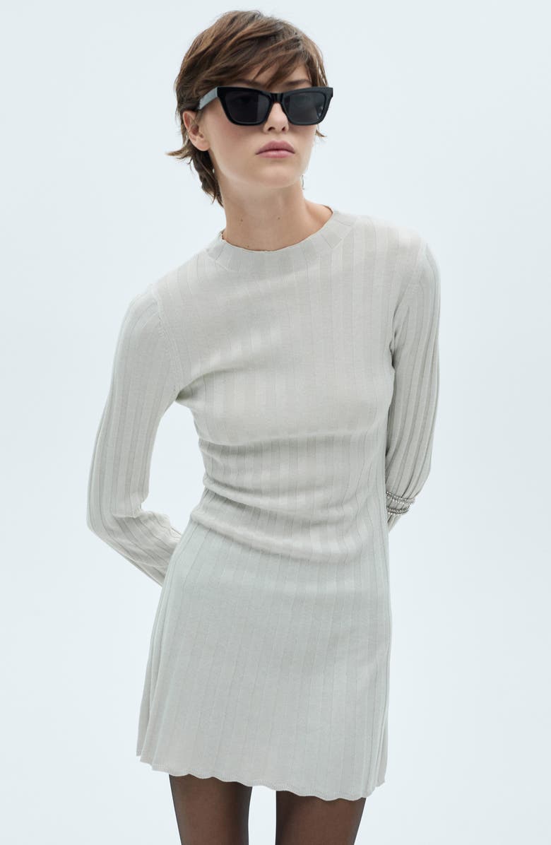 MANGO Sparkle Funnel Neck Long Sleeve Rib Minidress, Alternate, color, 