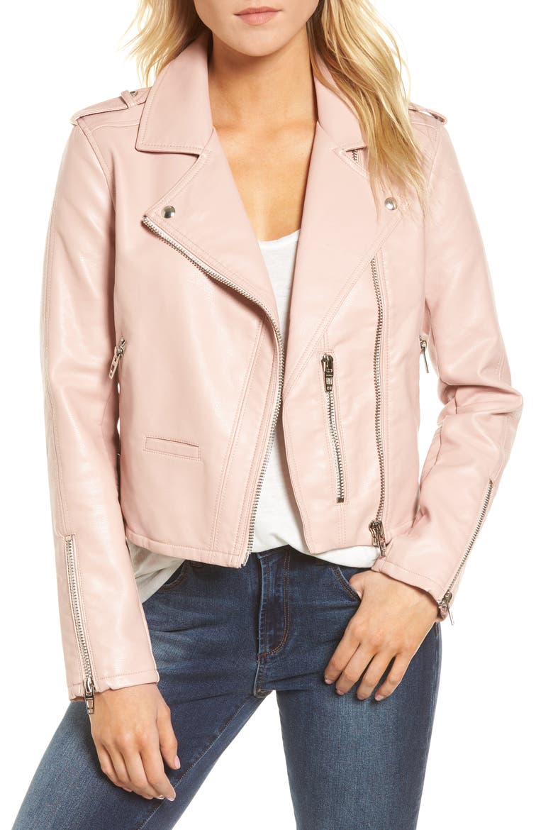 Faux Leather Moto Jacket, Main, color, BLUSHING HARD