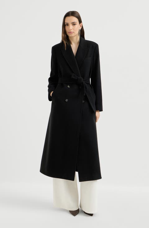 Lightweight water-resistant cashmere belted coat with monili