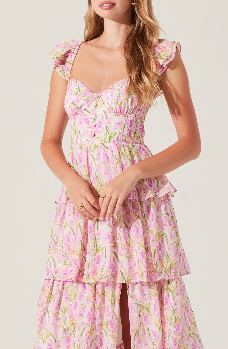 ASTR the Label Midsummer Floral Print Tiered Ruffle Dress, Alternate, color, Pink Multi