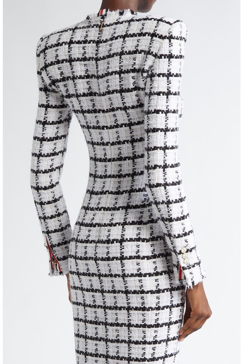 Windowpane Check Tweed Long Sleeve Sheath Dress, Alternate, color, WHITE