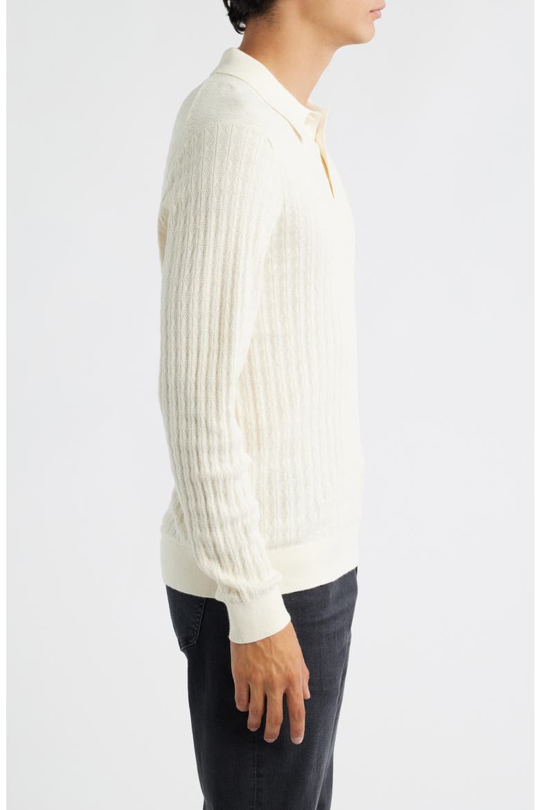Oban Ecru Diamond Stripe Cotton & Cashmere Polo Sweater, Alternate, color, ECRU