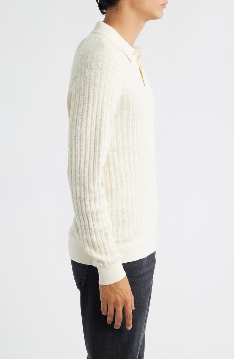 Wax London Oban Ecru Diamond Stripe Cotton & Cashmere Polo Sweater, Alternate, color, Ecru
