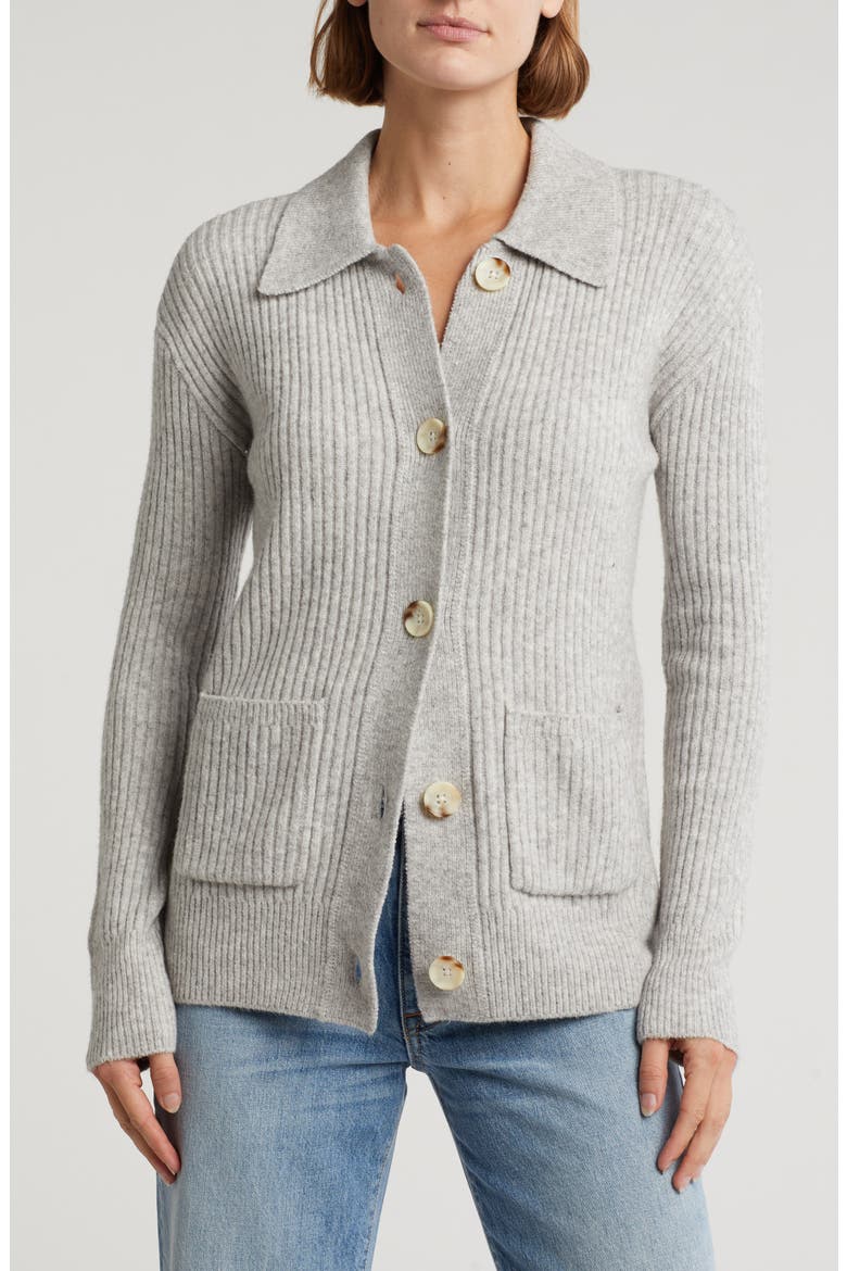 Collared Rib Cardigan, Main, color, LIGHT HEATHER GREY