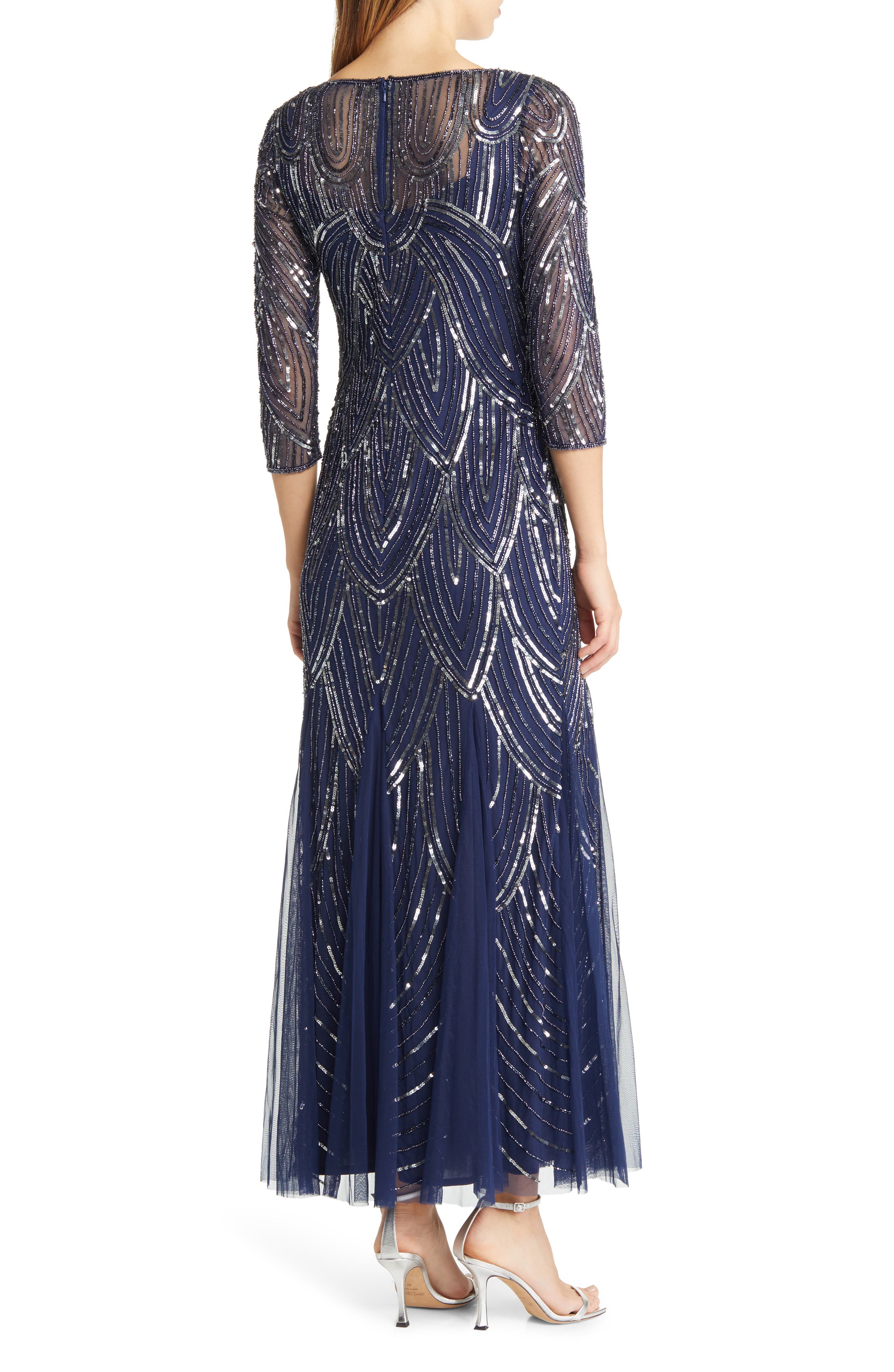 Beaded Illusion Neck Gown - image 4