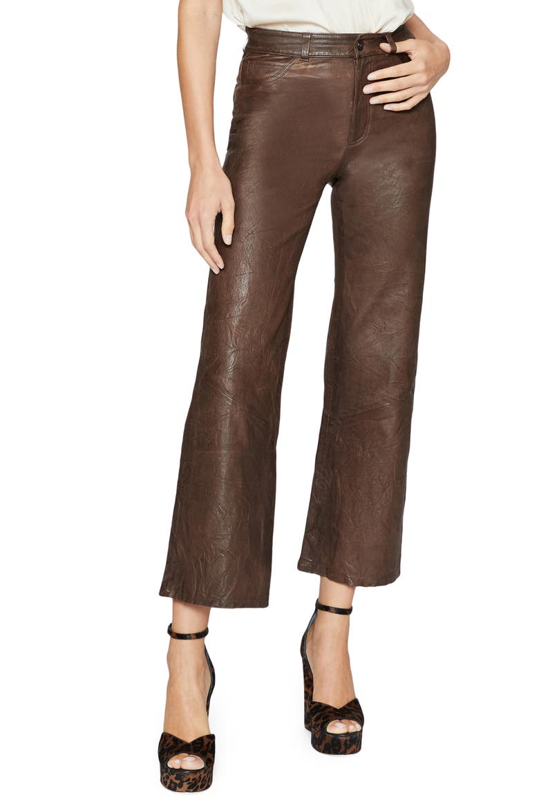 Leenah High Waist Leather Ankle Wide Leg Pants, Alternate, color, CHESTNUT