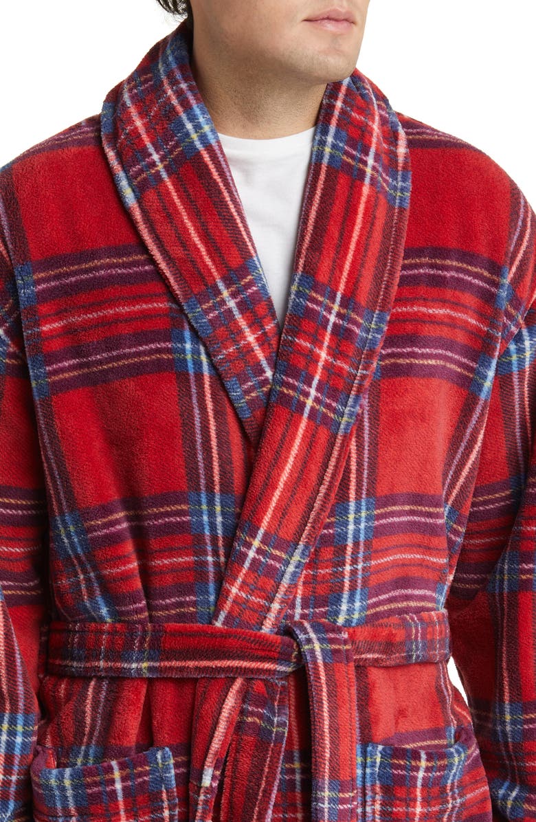 Majestic International Plaid Shawl Collar Fleece Robe, Alternate, color, Cherry