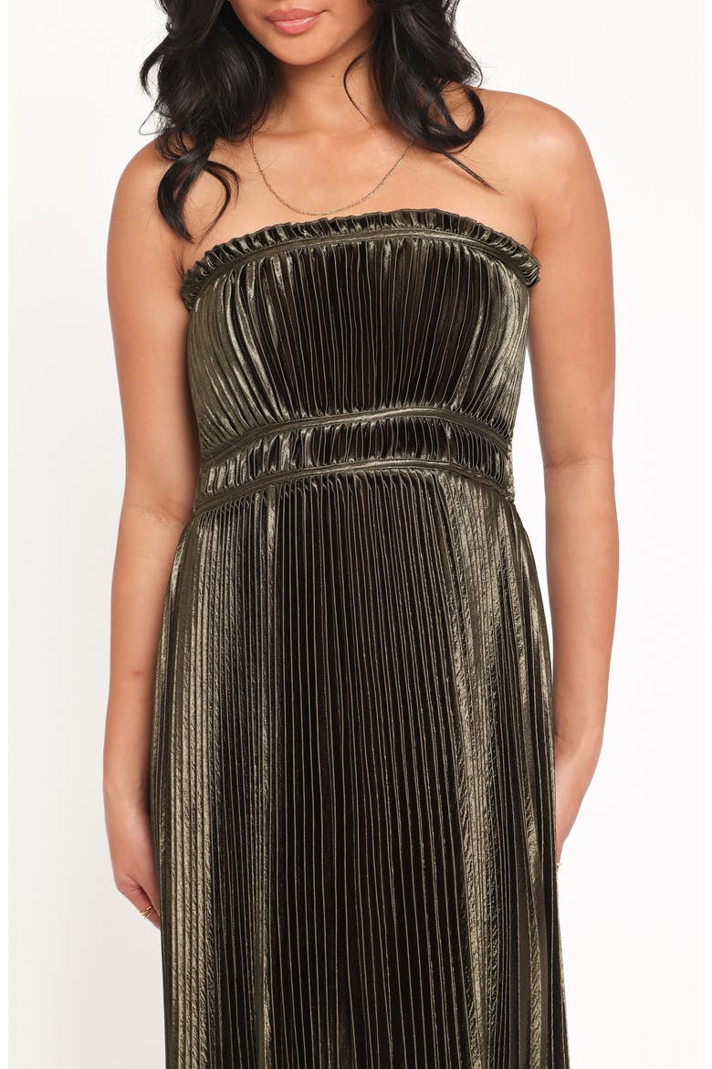 Angelique Strapless Pleated Maxi Dress, Alternate, color, OLIVE