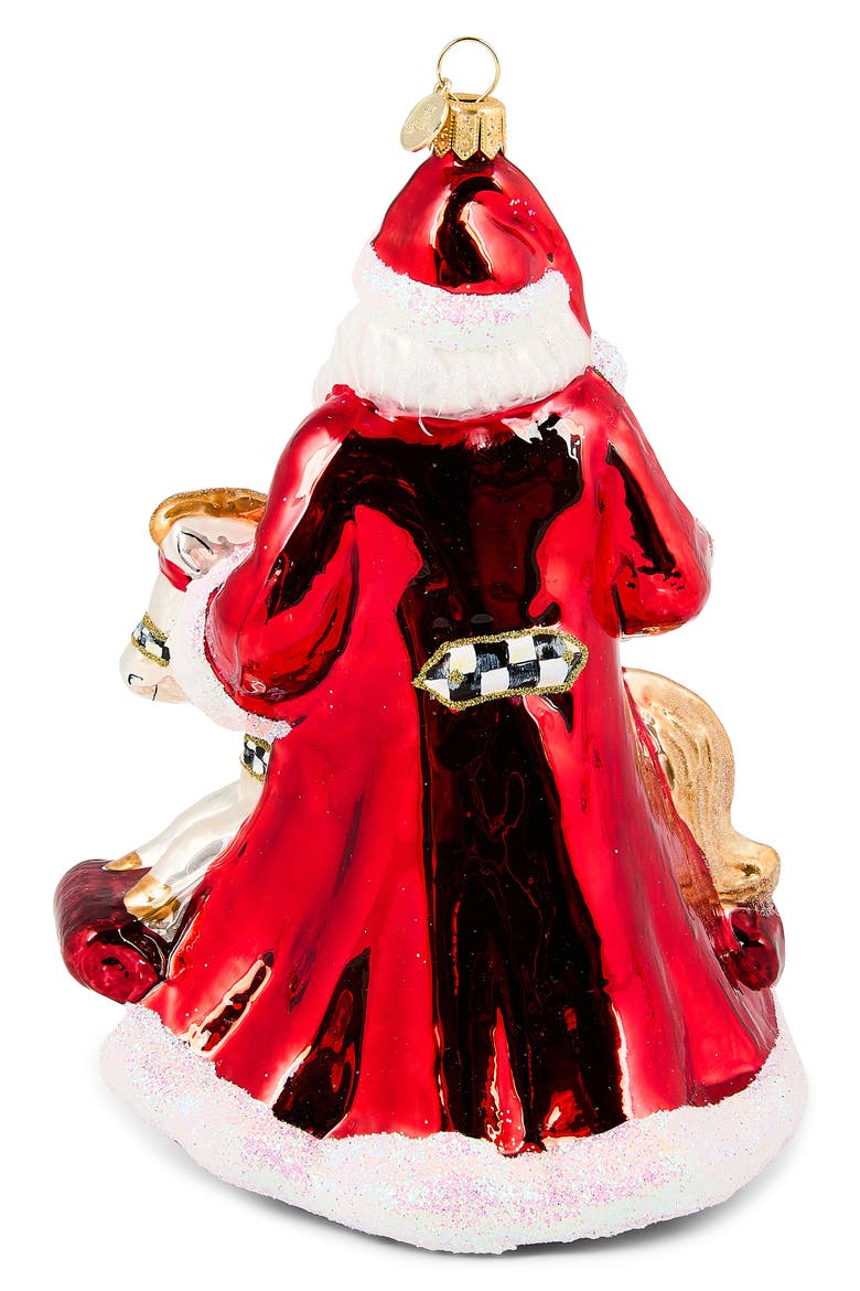 Santa with Rocking Horse Glass Ornament, Alternate, color, RED