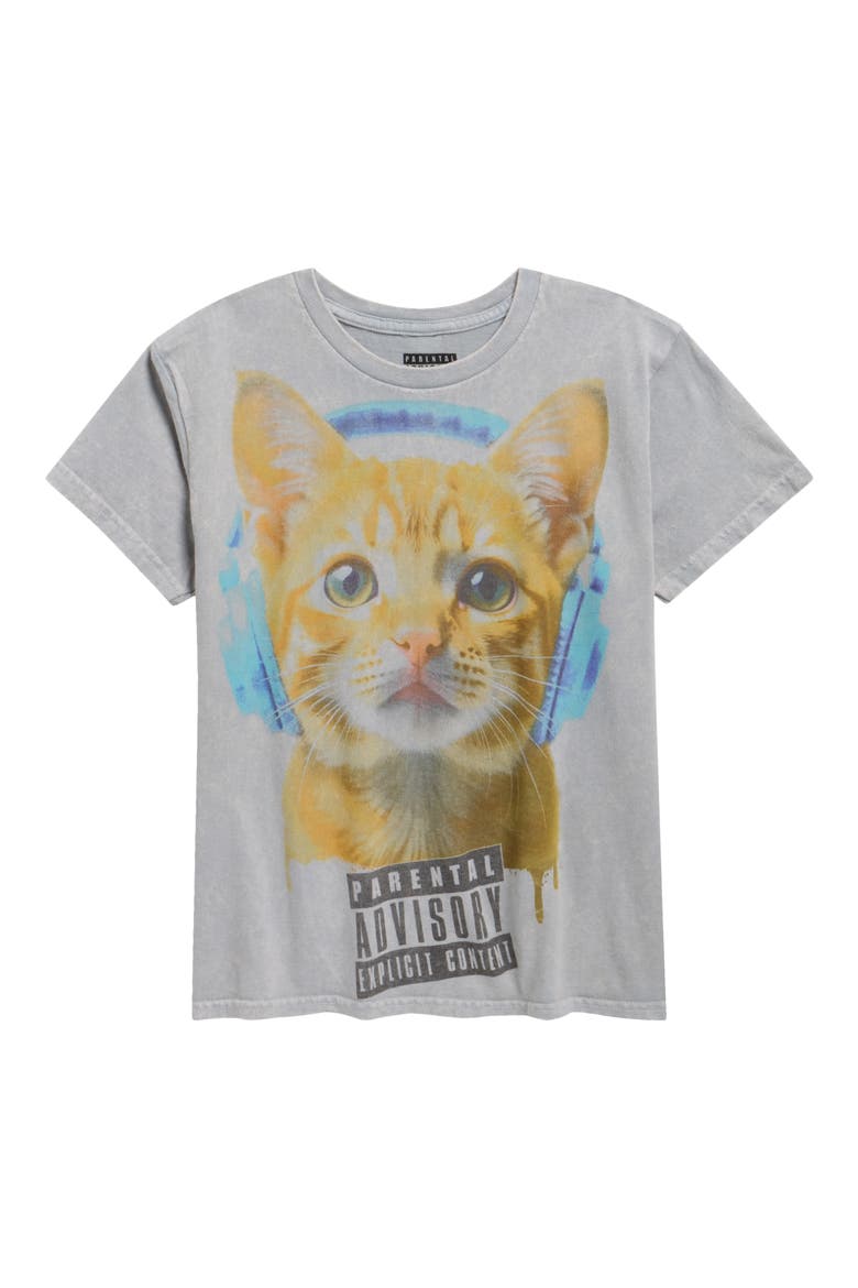 Kids' Parental Advisory Cat Graphic Tee, Main, color, ICE GREY MINERAL