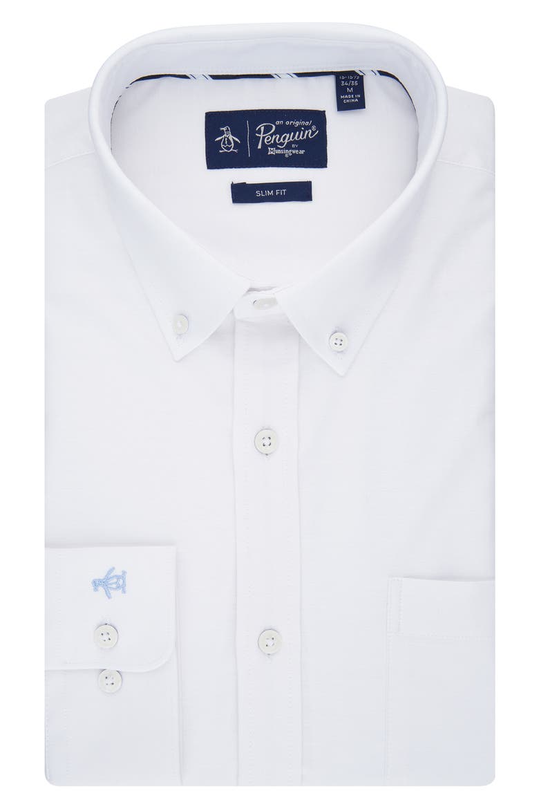 penguin slim fit dress shirt Original Penguin Men's Core Oxford Long Sleeve Shirt in Bright White/White, Size 2XL, 100% Cotton