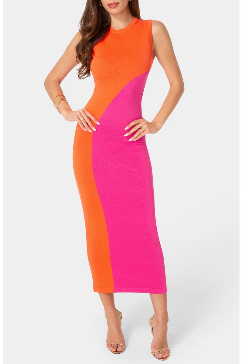 Colorblock Sleeveless Maxi Sweater Dress, Main, color, ORANGE/ FUSHIA