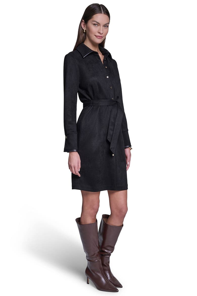 Long Sleeve Suede Shirt Dress, Alternate, color, Black