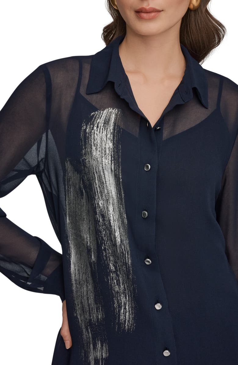 Donna Karan New York Metallic Foil Georgette Button-Up Shirt, Alternate, color,