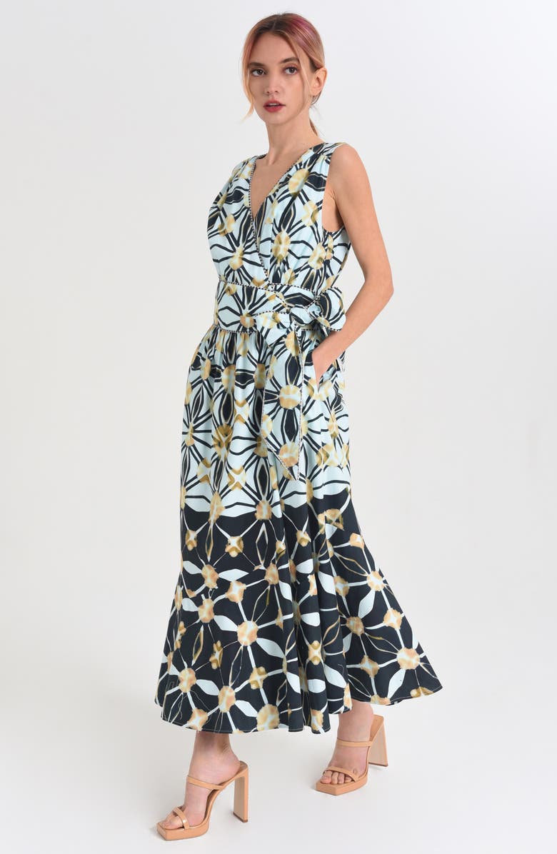 CIEBON Esthella Cotton Maxi Wrap Dress, Alternate, color, Black/ White Multi