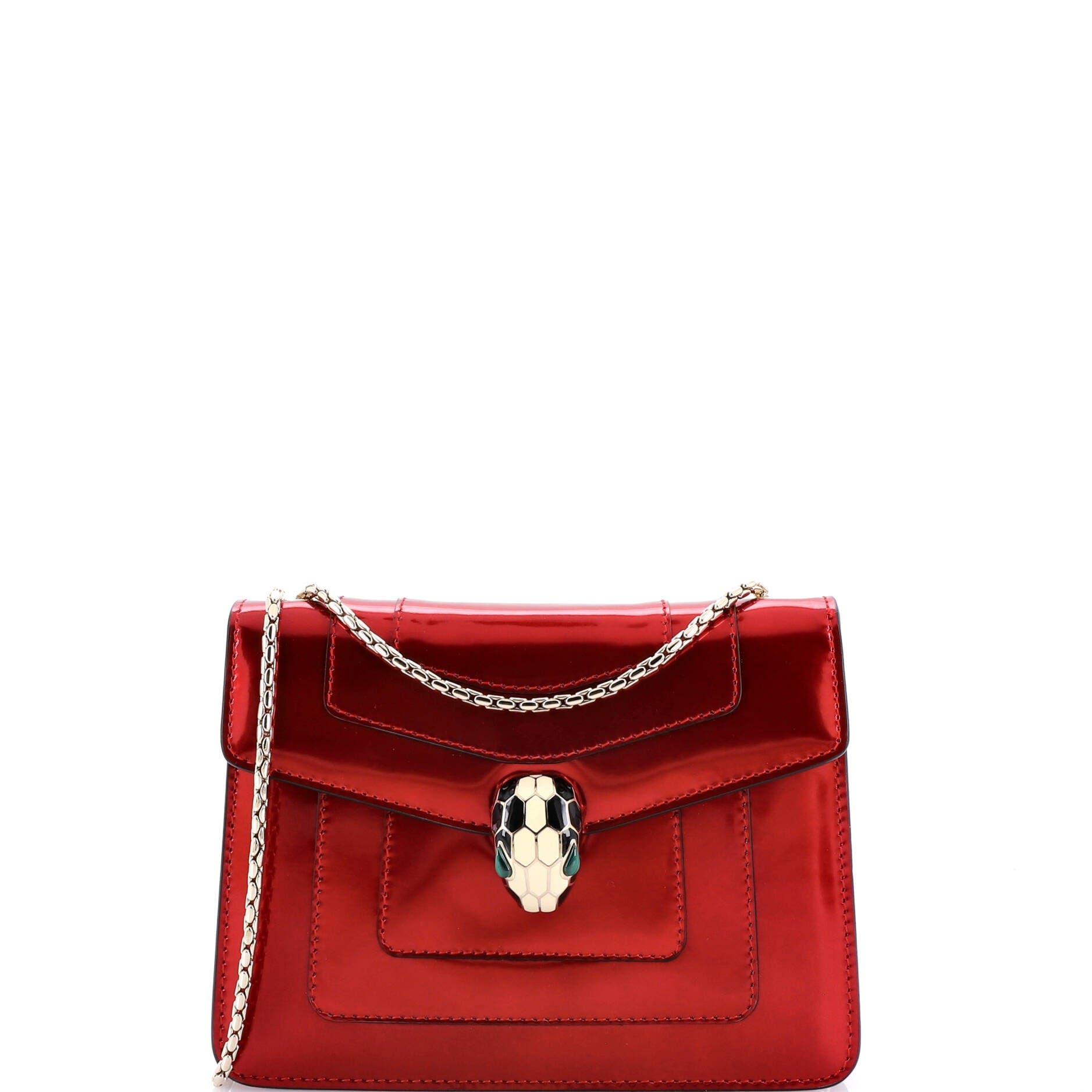 Serpenti Forever Square Shoulder Bag Metallic Leather Small, Main, color, Red