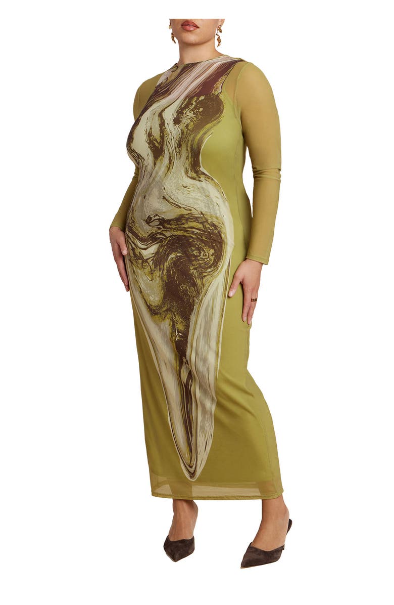 ELOQUII Printed Mesh Dress, Main, color, Marble Mapping