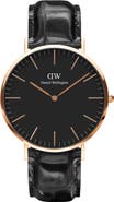 Daniel Wellington Classic Reading Croc Embossed Leather Strap Watch, 40mm