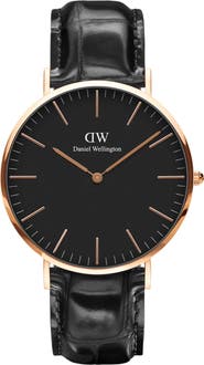 Daniel Wellington Classic Reading Croc Embossed Leather Strap Watch, 40mm