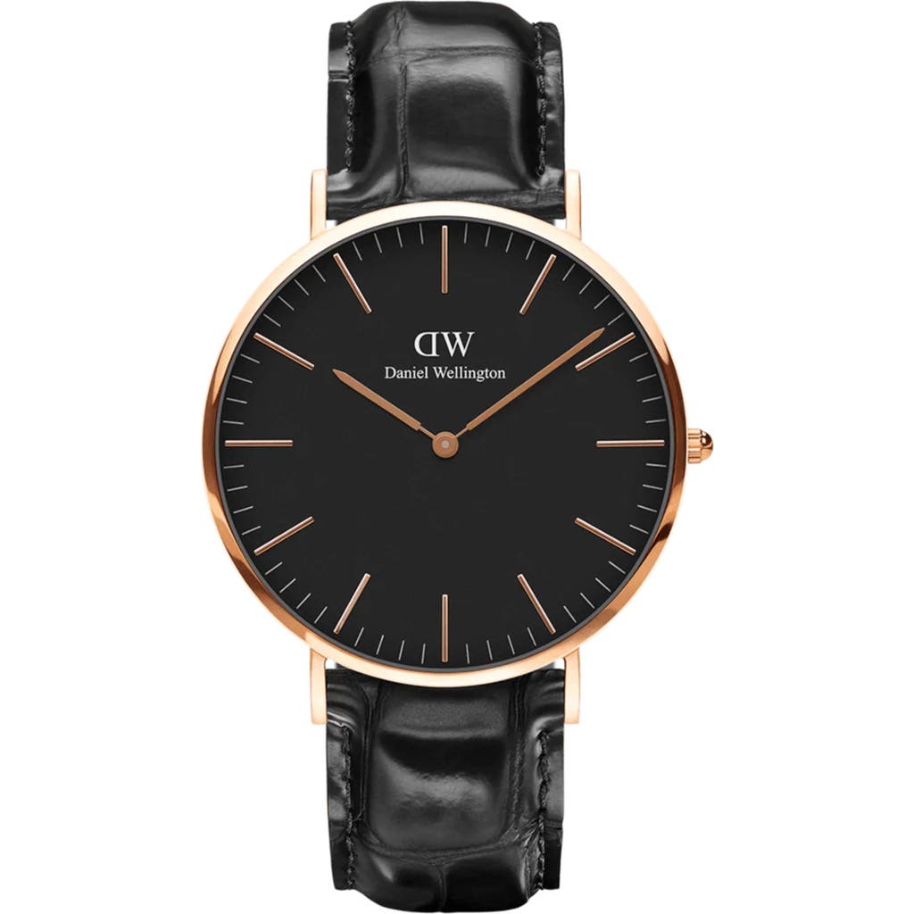 Daniel Wellington Classic Reading Croc Embossed Leather Strap Watch, 40mm In Black