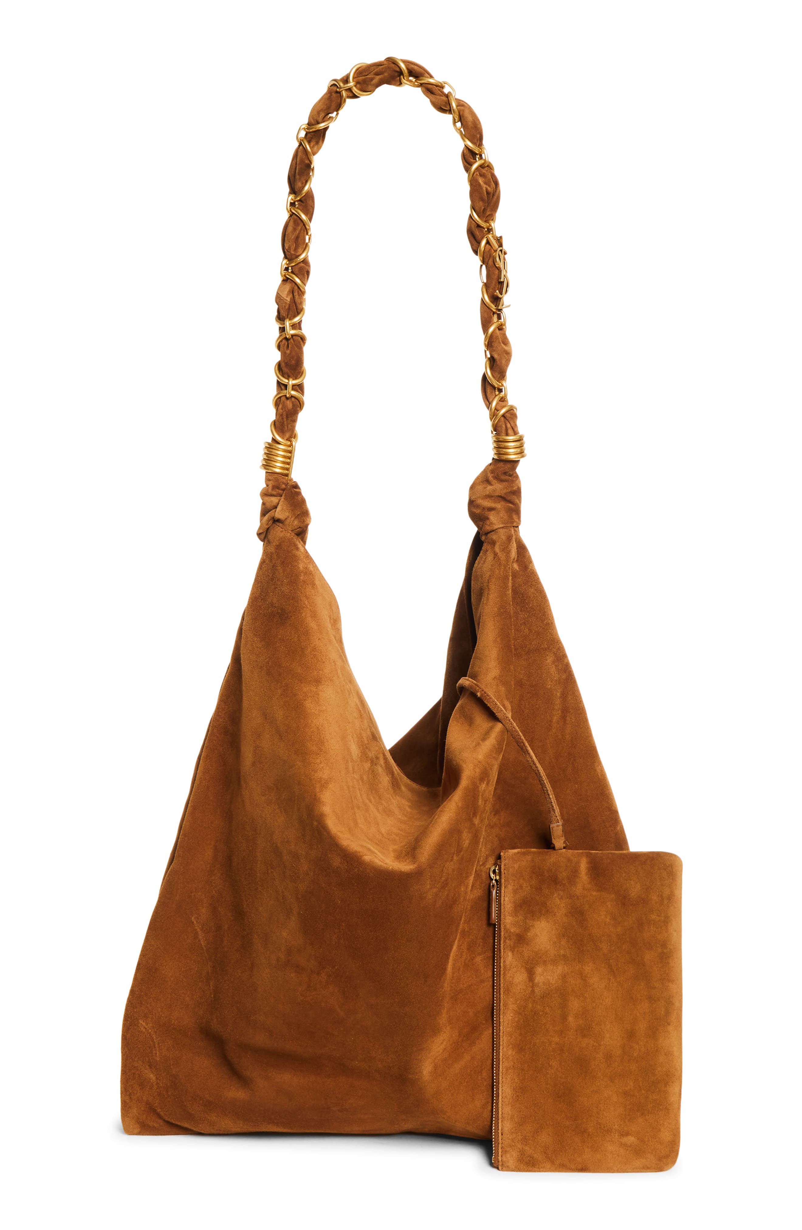 Saint Laurent Amalia Suede Shoulder Bag, Alternate, color, 2916 Orange Caramel Cogn