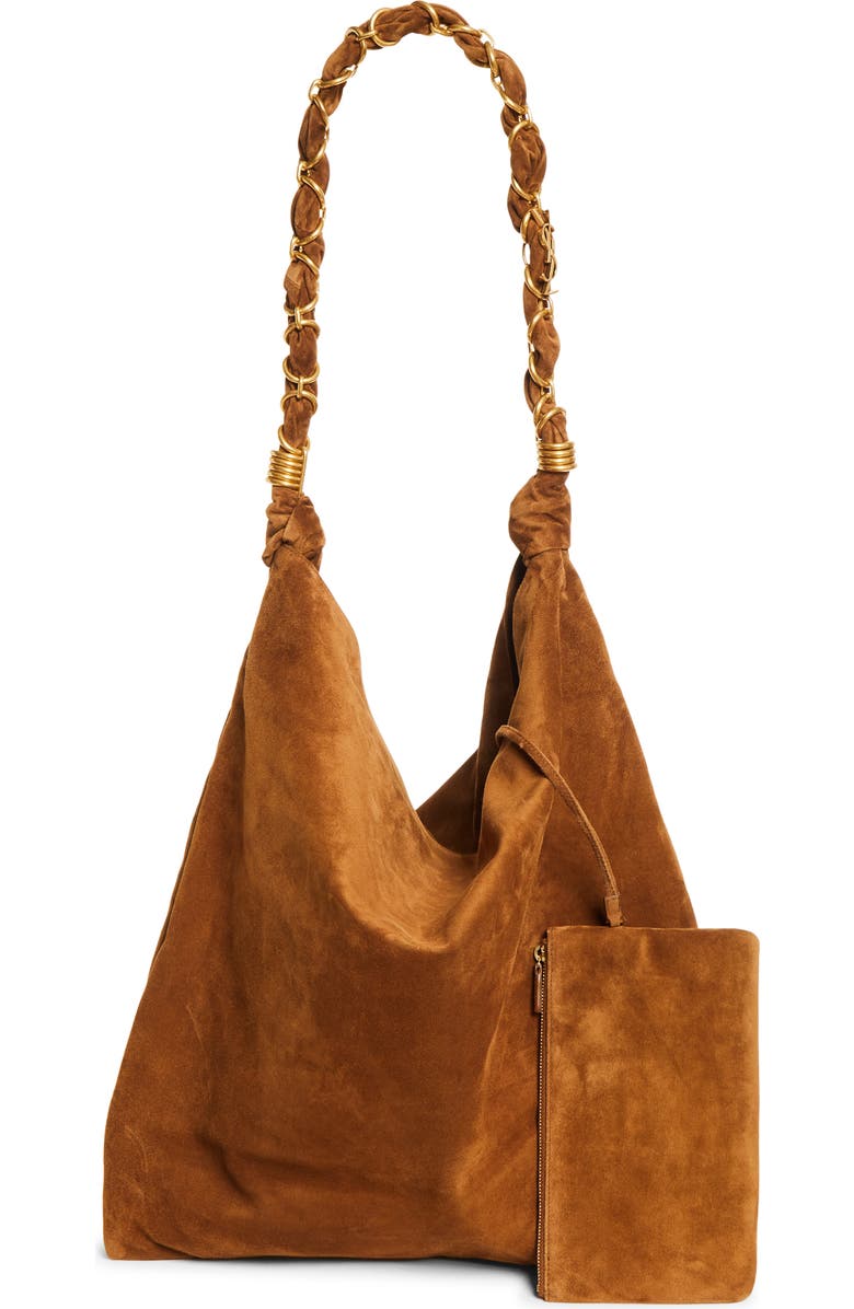 Saint Laurent Amalia Suede Shoulder Bag, Alternate, color, 2916 Orange Caramel Cogn