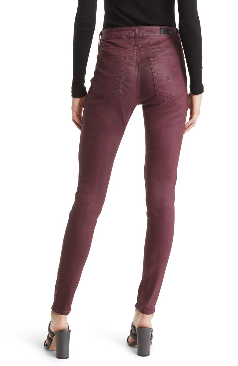 AG The Farrah High Rise Skinny Jeans, Alternate, color, Leatherette Light Maroon Peak