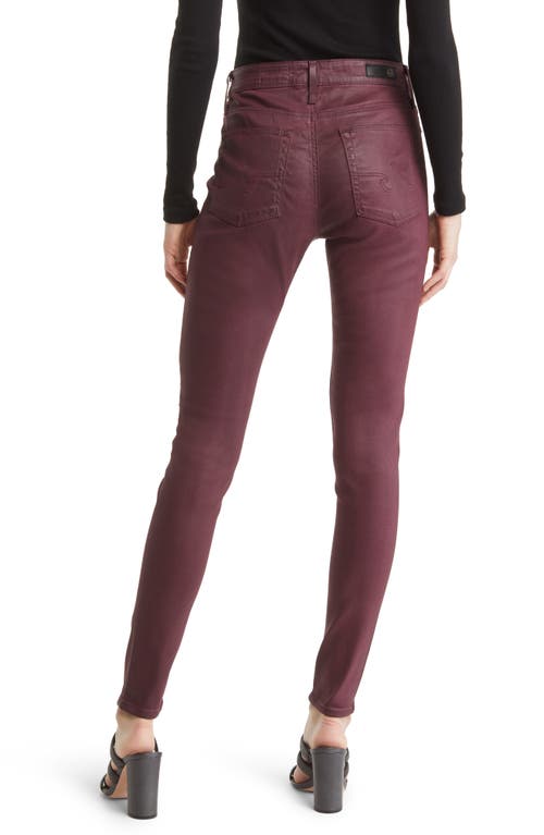 Ag The Farrah High Rise Skinny Jeans In Leatherette Light Maroon Peak