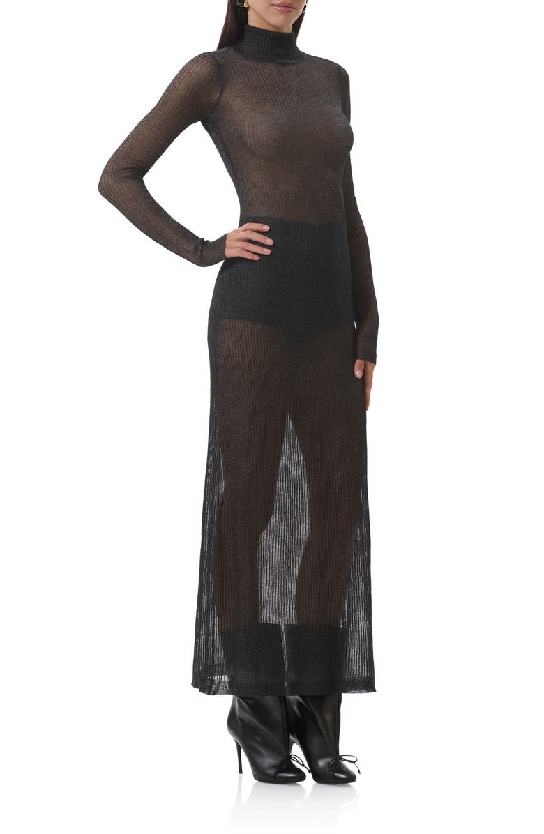 AFRM Vilas Long Sleeve Sweater Dress with Shorts, Alternate, color, Noir