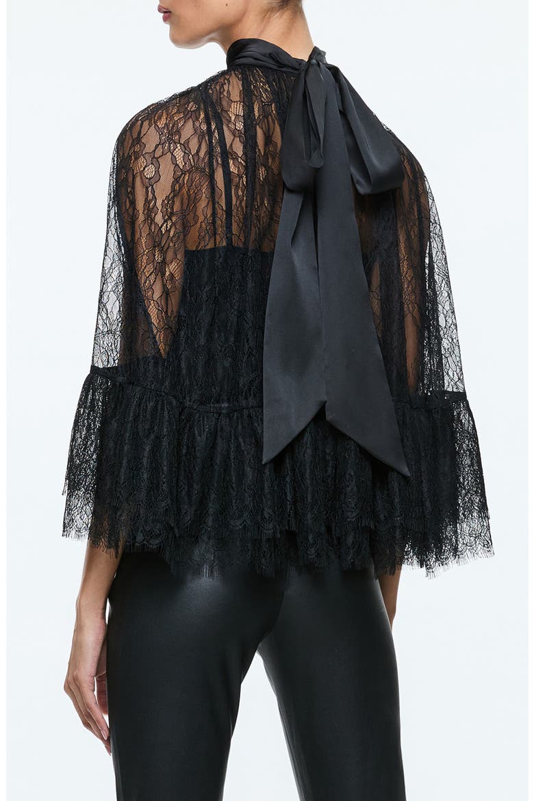 Zenon Sheer Lace Cape Top, Alternate, color, BLACK