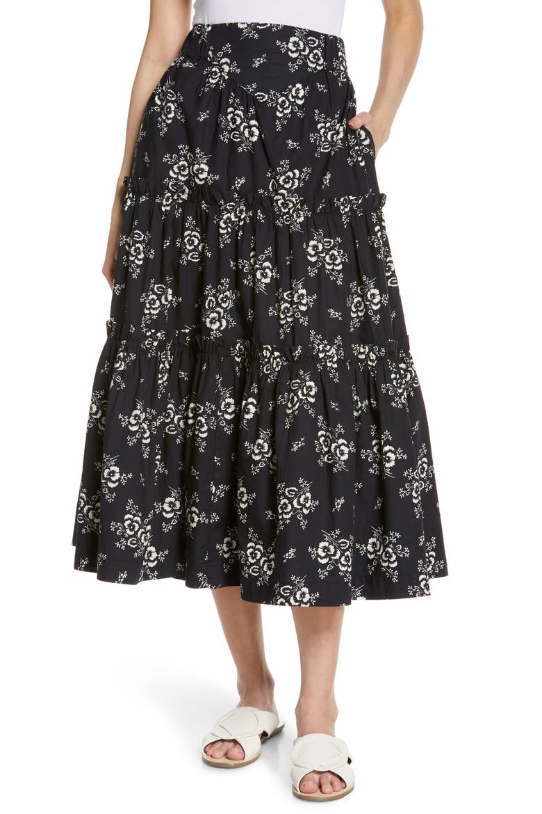 Sea Alessia Print Tiered Skirt, Main, color, BLACK