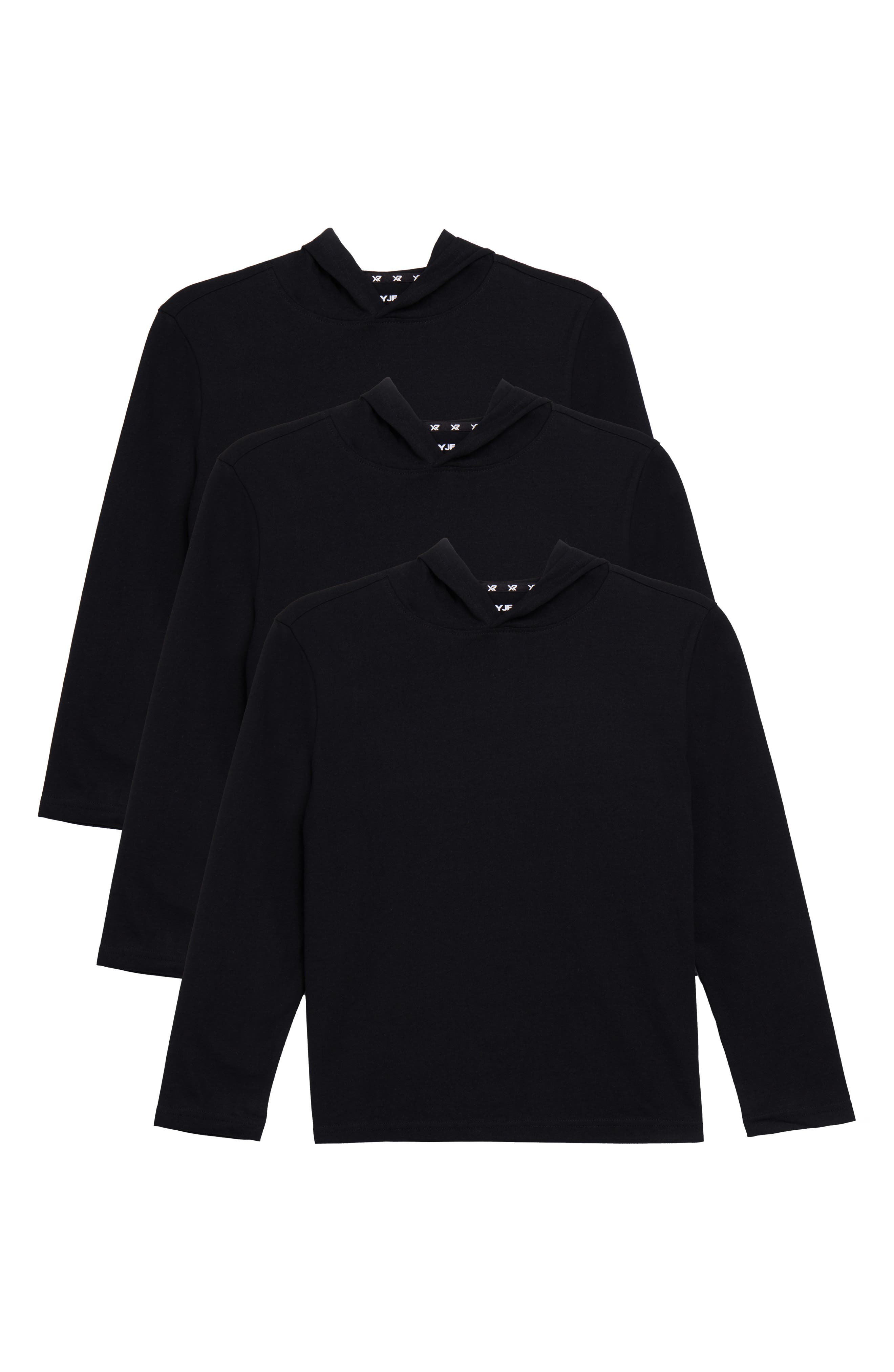 XRAY Kids' 3-Pack Hooded Long Sleeve Cotton T-Shirts