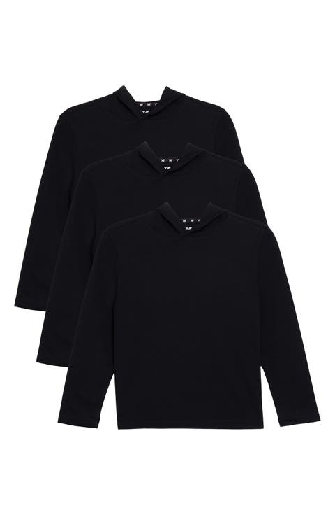 Kids' 3-Pack Hooded Long Sleeve Cotton T-Shirts (Big Kid)