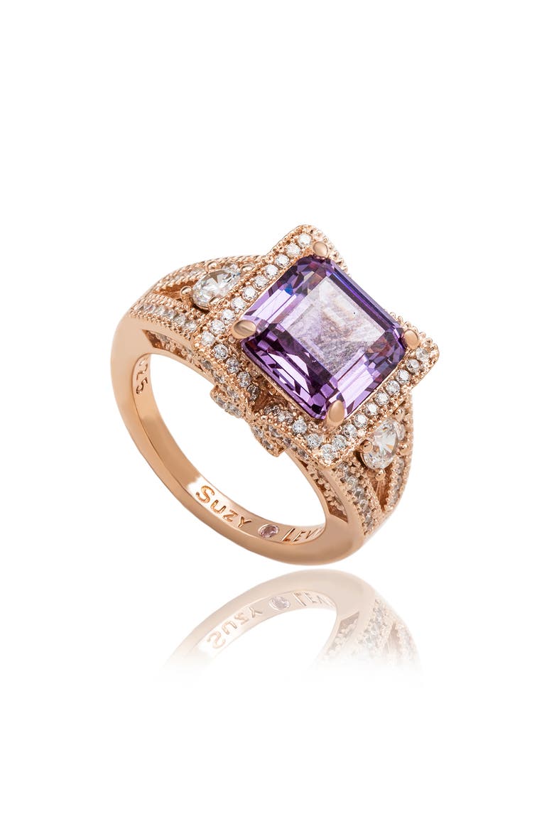 Asscher Cubic Zirconia Engagement Ring, Main, color, PURPLE