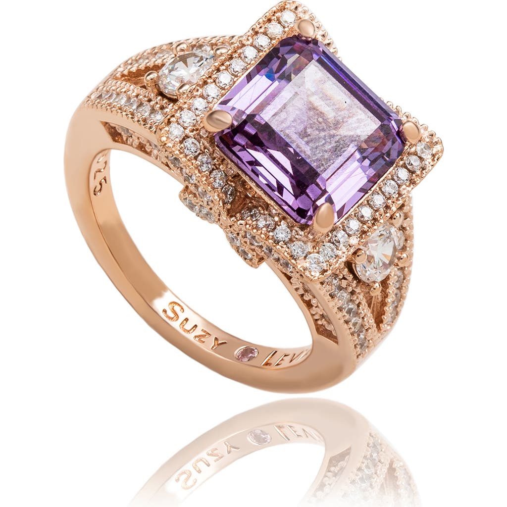 Suzy Levian Asscher Cubic Zirconia Engagement Ring In Gold