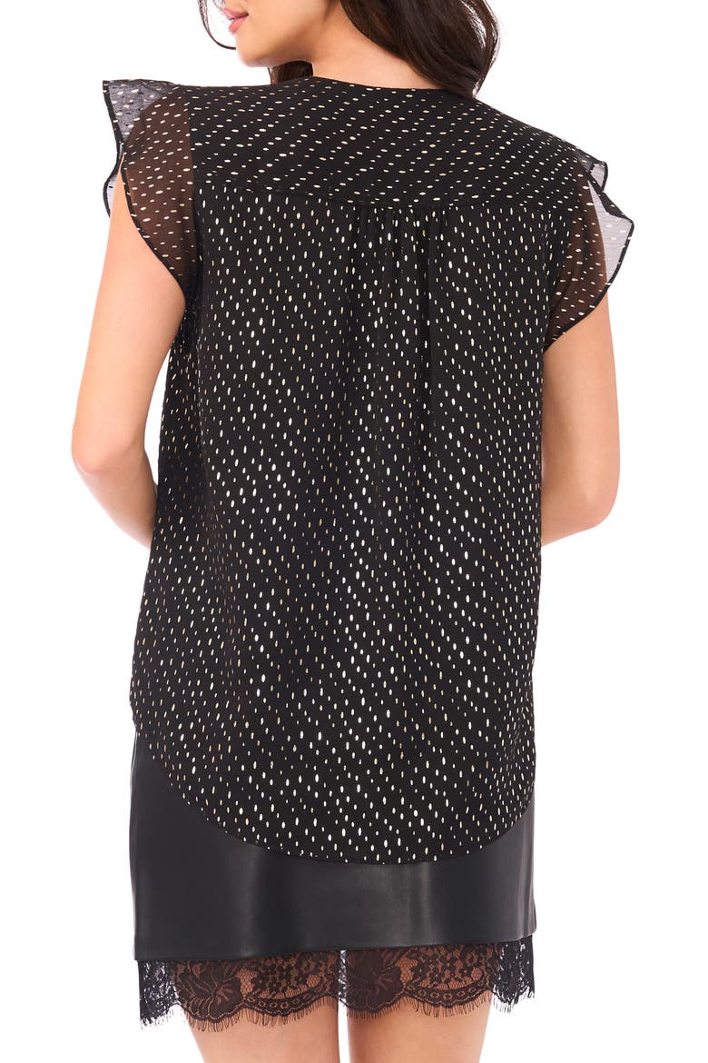 Metallic Dot Ruffle Sleeve Chiffon Top, Alternate, color, RICH BLACK