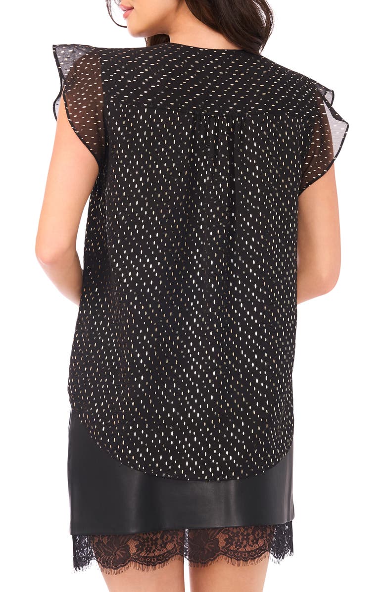 Vince Camuto Metallic Dot Ruffle Sleeve Chiffon Top, Alternate, color, Rich Black