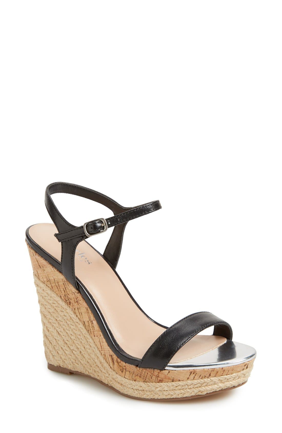 'Alabama' Espadrille Wedge Sandal, Main, color, BLACK LEATHER