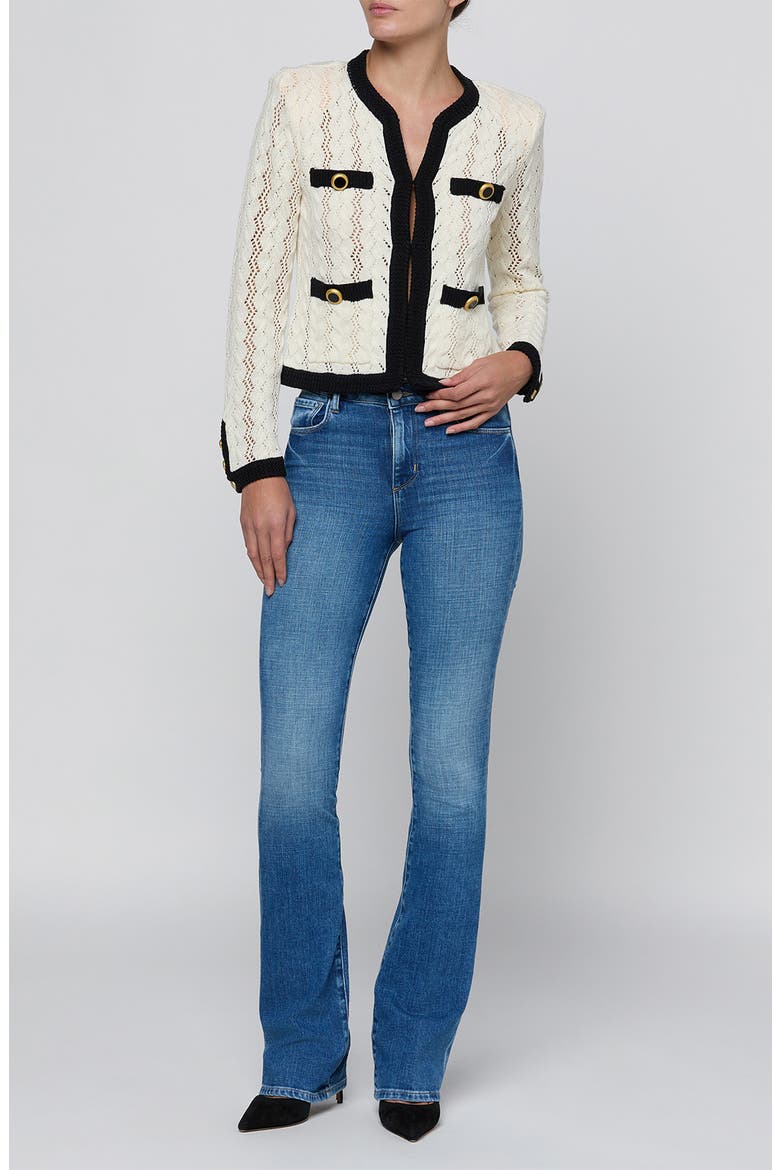 Zephyra Pointelle Open Front Cardigan, Alternate, color, IVORY/ BLACK