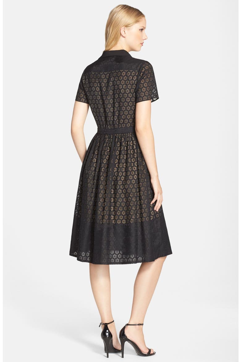 'Colette' Organza Fit & Flare Shirtdress, Alternate, color, BLACK