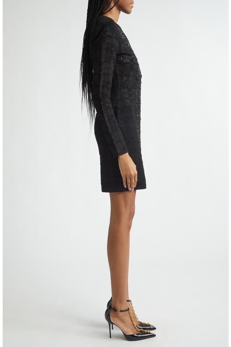 Tartan Tattoo Embellished Long Sleeve Minidress, Alternate, color, 0PA BLACK