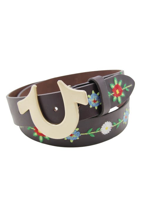 Horseshoe Buckle Gardenia Leather Belt