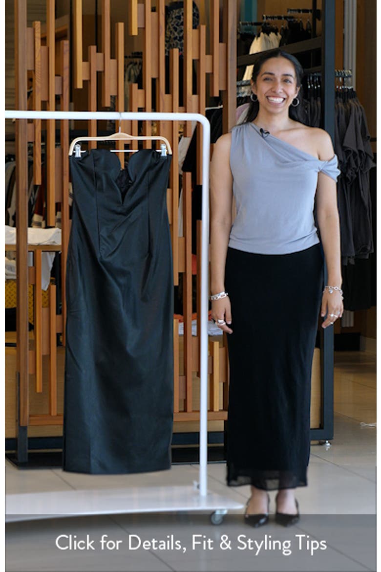 Eleni Strapless Plunge Neck Faux Leather Midi Dress video
