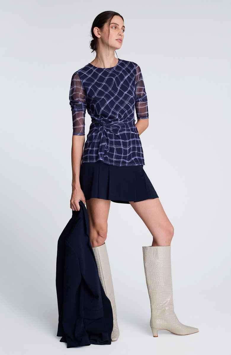 Kenneth Cole Knot Waist Check Top, Alternate, color,