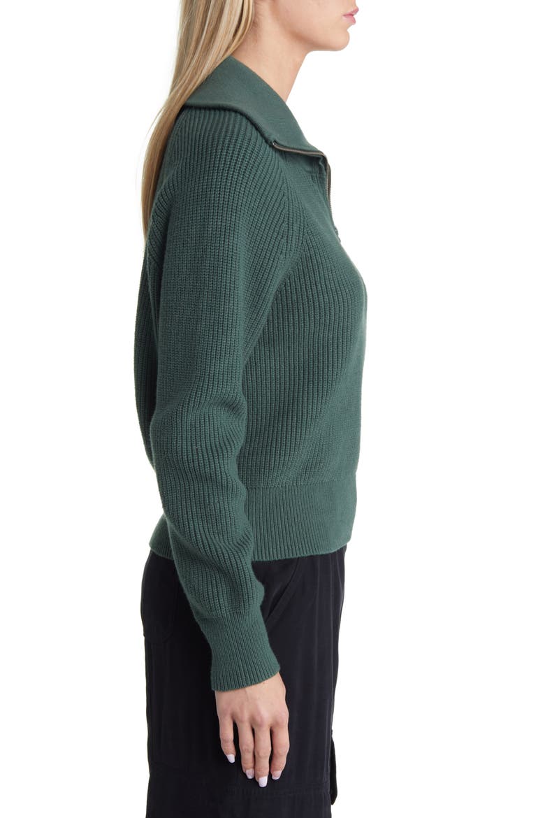 Half Zip Cotton Blend Rib Sweater, Alternate, color, GREEN CILANTRO
