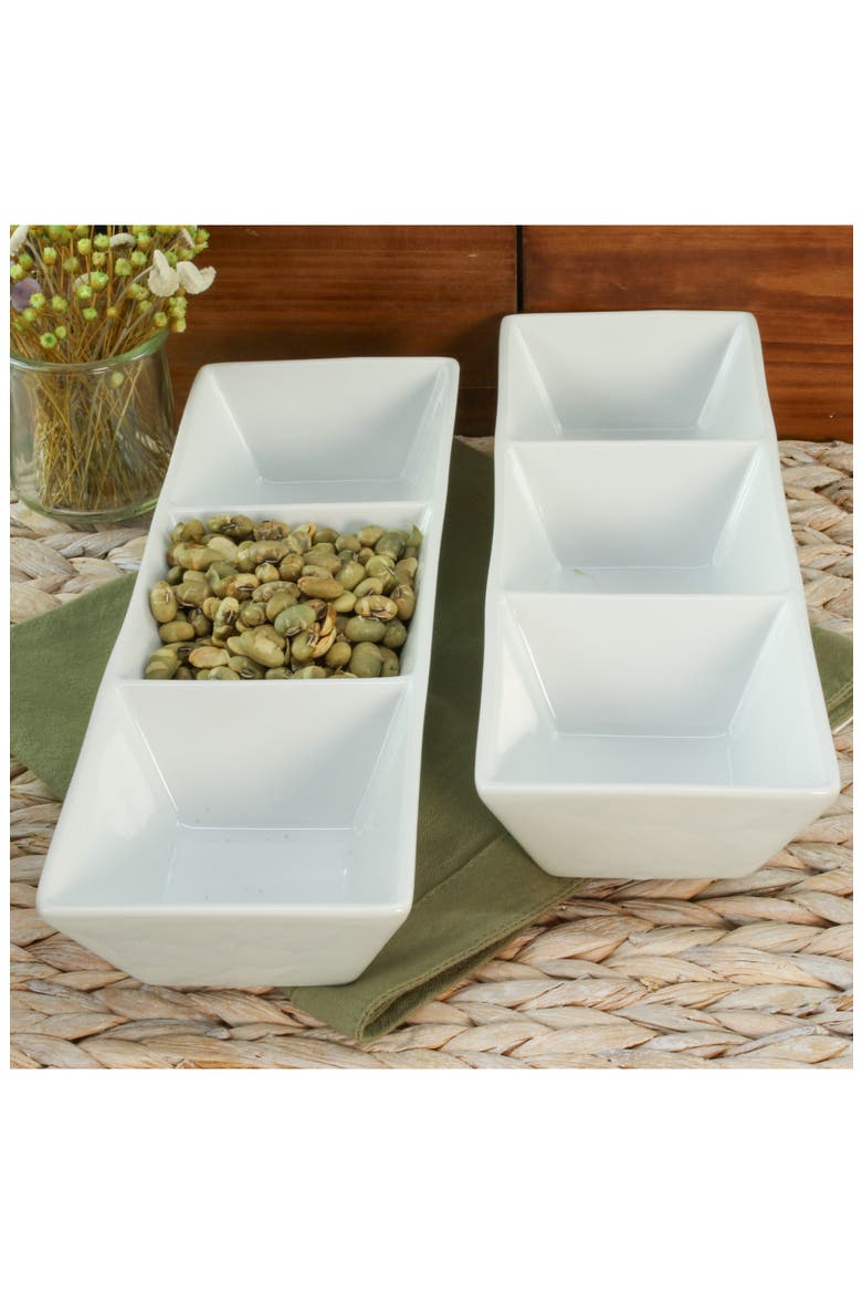 Set of 2 3-Compartment Serving Bowls, Alternate, color, WHITE
