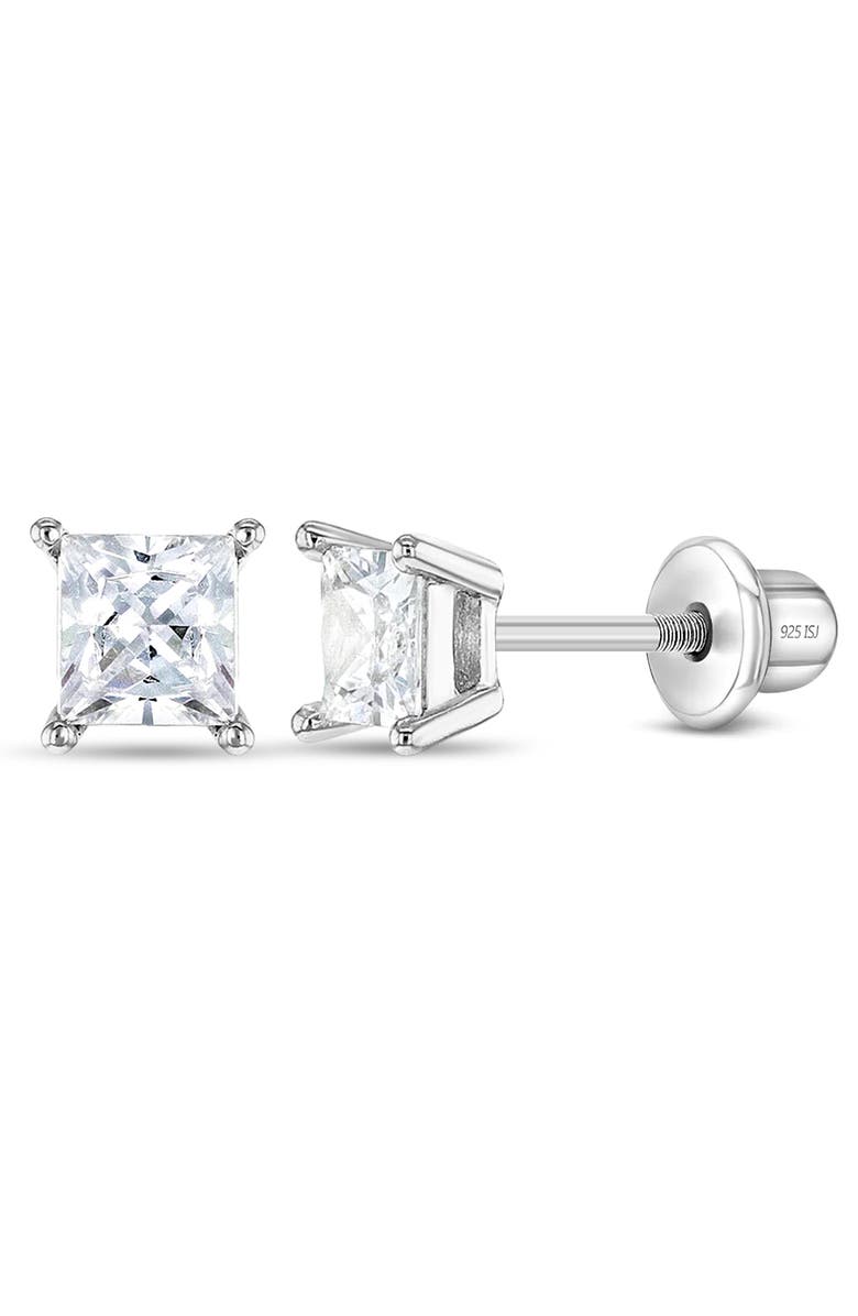 In Season Jewelry My First Princess Solitaire Earrings, Main, color, Silver