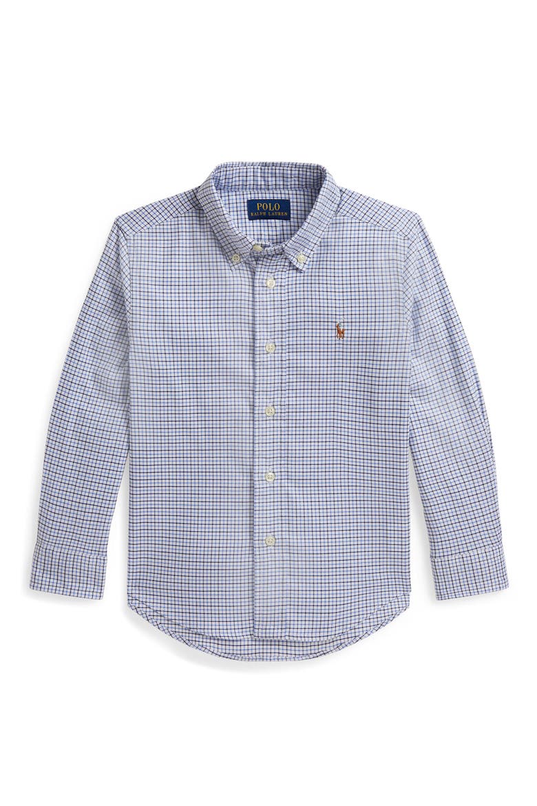 Kids' Performance Plaid Oxford Shirt, Main, color, 7372A WHITE BLUE MULTI